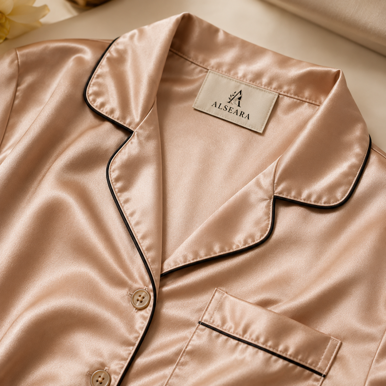 Women’s Satin Pyjama Set | Luxury Silk Sleepwear Nightwear Set | Long Sleeve Button Top & Shorts