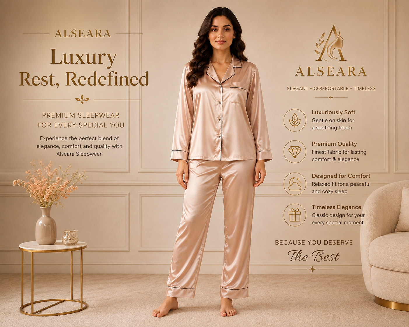 Women’s Satin Pyjama Set | Luxury Silk Sleepwear Nightwear Set | Long Sleeve Button Top & Shorts